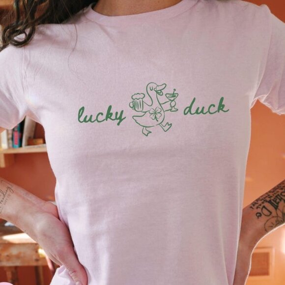 Tops - Lucky Duck St Paddys Day Goose T-Shirt, Funny Irish St Pattys Day Tee